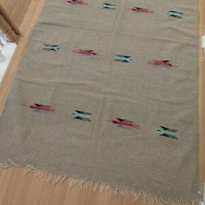 Thunderbird Two tone Tan Mexican blanket or throw rug